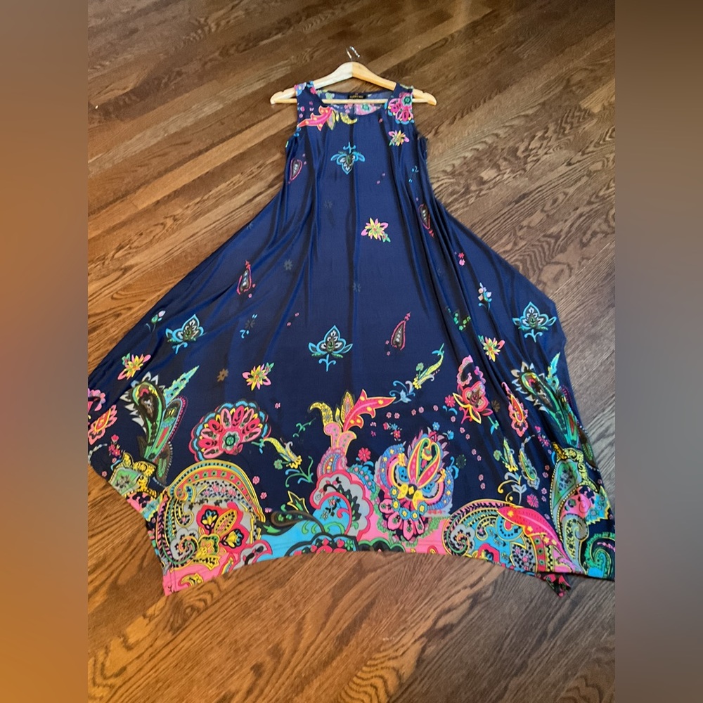 Reborn Navy Maxi Dress with Multicolor Paisley Print